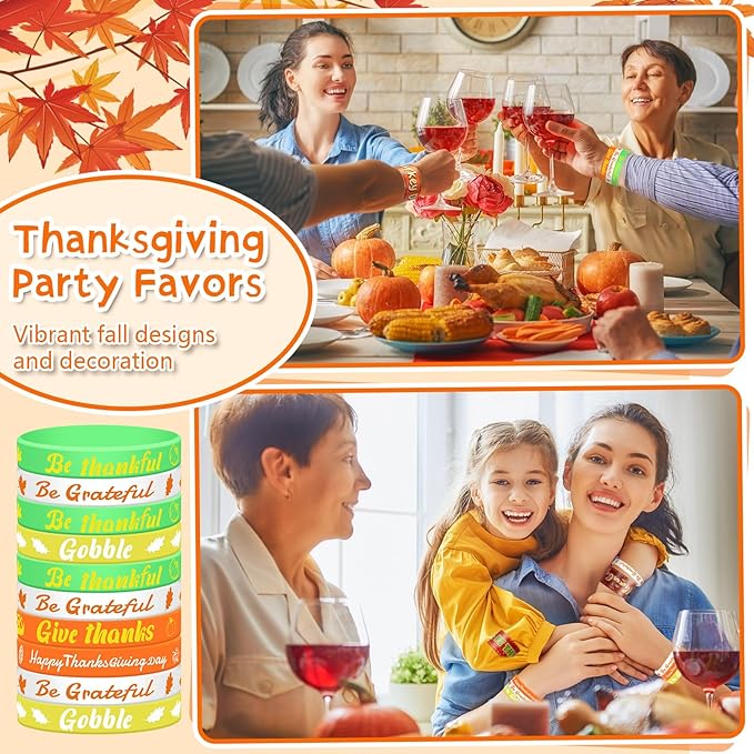240 Pcs thanksgiving Party Favors thanksgivingSlap Bracelets for Kids Rubber Wristbands Bulk Silicone Bracelets Assorted thanksgiving Party Supplies for Boys Girls Prize Gifts Treat Filler