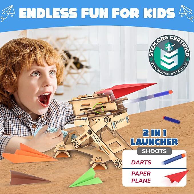 Smartivity 2in1 Hydraulic Airplanes & Darts Launcher STEM Toy for Kids Ages 6-14 Years I Cool Birthday Gifts for Boys & Girls | DIY Science STEM Kit for 6, 8,10,12,14 Years I Engineering Game