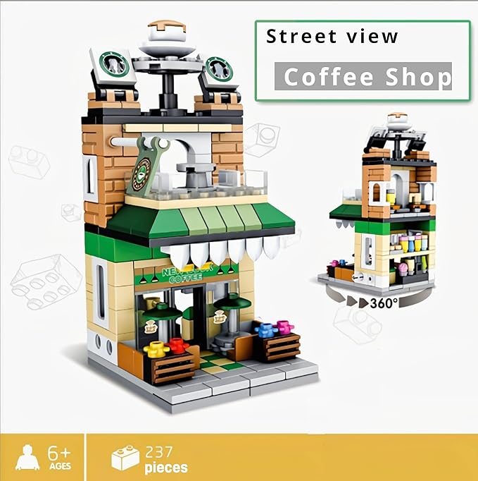 City Coffee Shop Street View Building Sets, Mini Cute Cafe House Building Blocks Toys Home Decor, Architecture Model Kit Ideas Gift for Adults,Boys Girls 8-14 Years (236 Pieces)