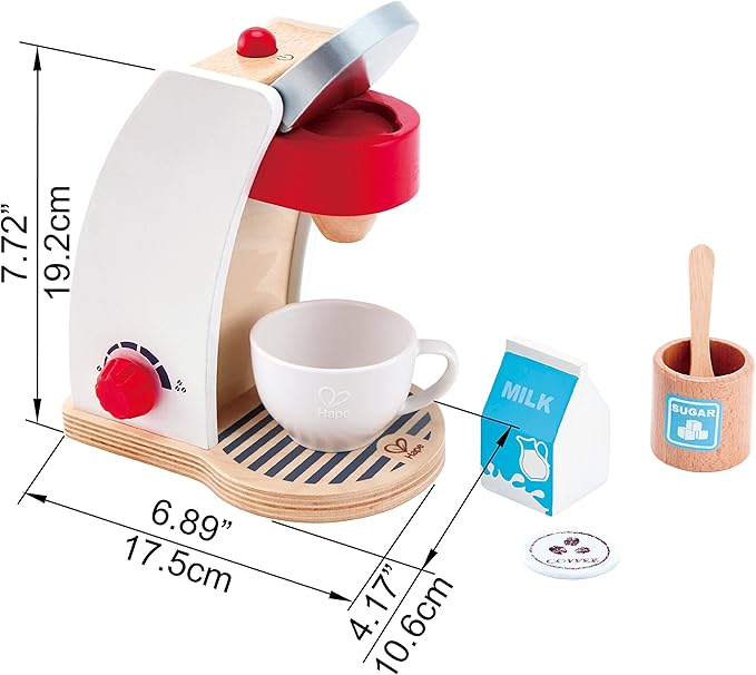 Hape Wooden White Coffee Maker Kitchen Set with Accessories| Pretend Play Toy Set for Kids Ages 3 Years & Up