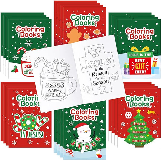 24Pcs Christmas Religious Coloring Books - Christian DIY Color-in Pages Booklet Bulk Drawing Xmas Theme Activity Party Supplies for School Classroom Rewards Holiday Artwork Gift for Kids