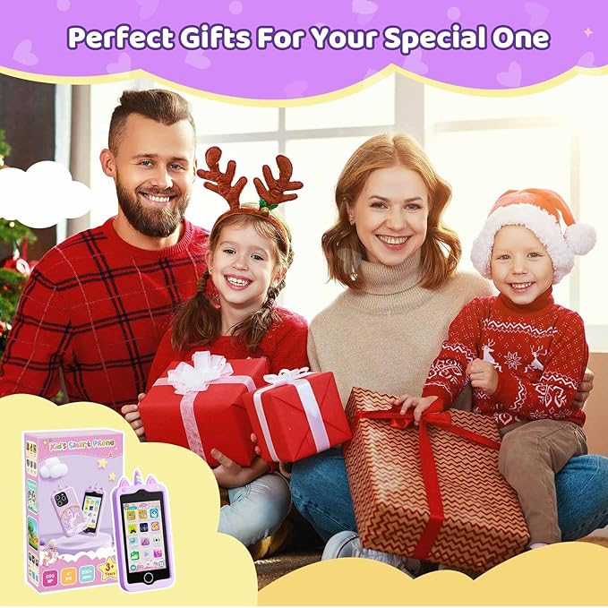 Kids Smart Phone for Girls, 4.0" Touchscreen Learning Music Puzzle-games Toddler Phone for Kids Ages 3-9, Dual Camera,Built-in 8G SD Card Kids Phone Toy, Birthday Gifts for Kids Cell Phone Toy, Purple