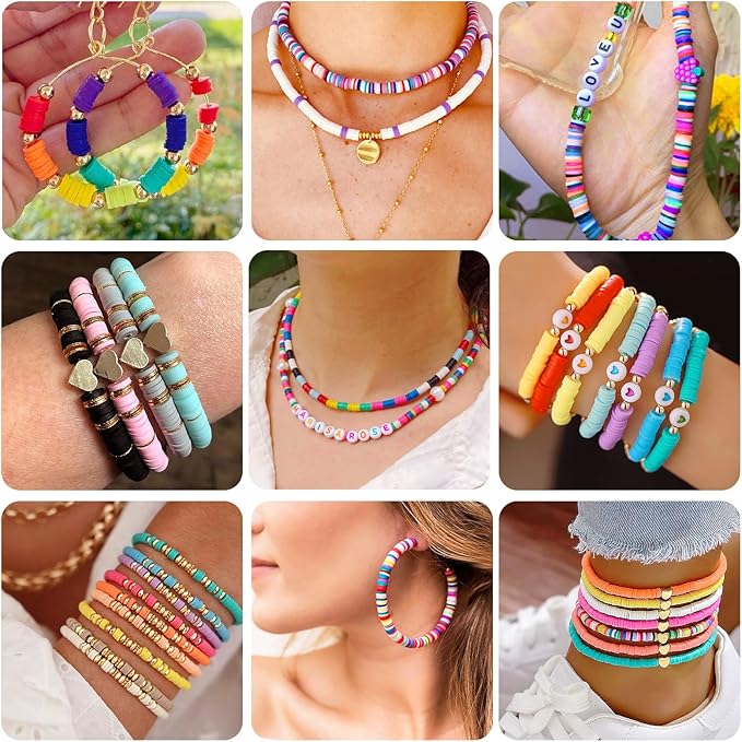 Redtwo 26000 Pcs Clay Beads Bracelet Making Kit, 168 Colors 8 Boxes Flat Polymer Clay Heishi Beads for Friendship Bracelet Jewelry Making Kit, with Charms Crafts Gifts for Teen Girls Kids Adults
