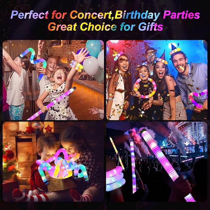 Light Up Glow Sticks Fidget Pop Tubes, 24 Pack Glow in The Dark Party Supplies Toddler Sensory Toys, Glow Stick Thanksgiving Christmas Party Favors Party Pack Gifts for Kids