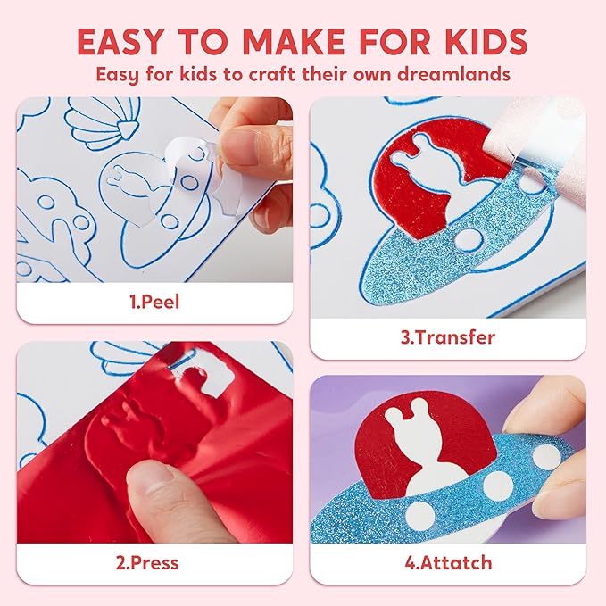 Klever Kits Foil Art Kit for Kids - Arts & Crafts Supplies, Mess Free Coloring, Foil Foam Stickers, Creative Travel Toys, Birthday Gifts for Boys & Girls Ages 4 and Up