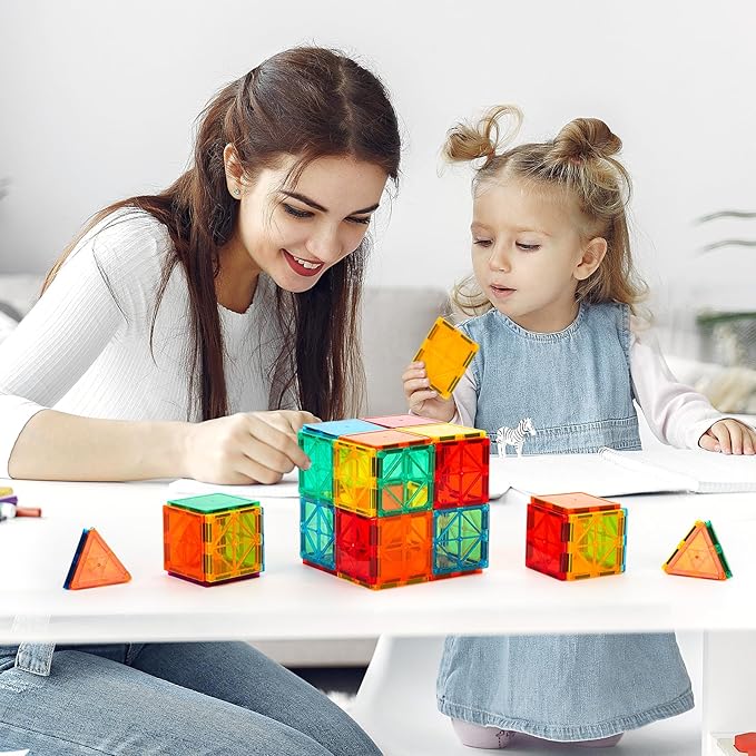 FNJO Magnetic Tiles, 110PCS Magnet Building Set, Magnetic Building Blocks,Construction STEM Learning and Playing Toys for Kids, Montessori Toy for Preschool Boys Girls Toddlers Classroom Must-Haves