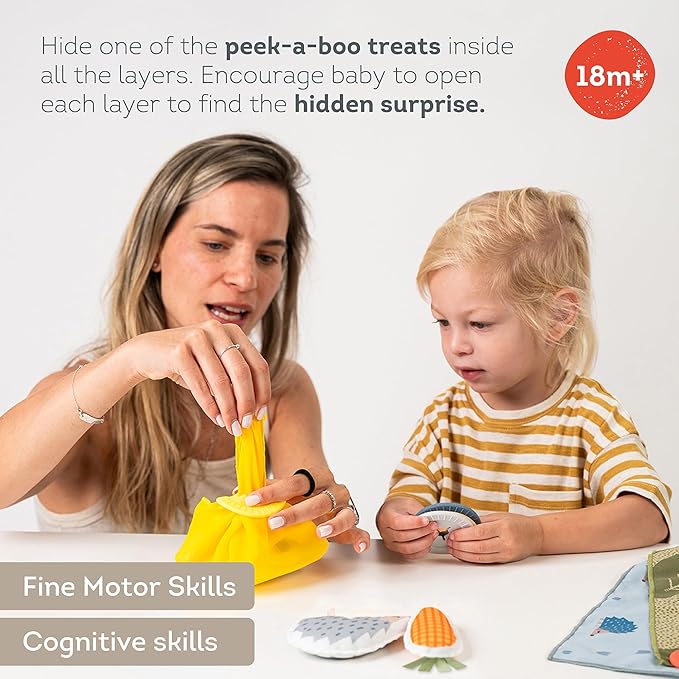 Taf Toys Peek-a-Boo What's Inside? Sensory Toy for Babies 18 Months & up, Montessori Tissue Toy for Color Matching & Fine Motor Skills Development, Baby Toy with Hidden Activity Toys