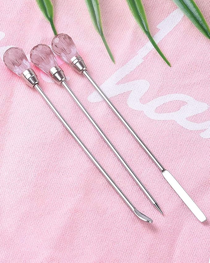 11 Pcs Resin Spoon Tools Kit-Metal Stir Sticks Resin Spoons Poke Needle with Anti-Static Stainless Steel Precision Tweezers Set for Resin Crafts,Jewelry Making,DIY Epoxy Silicone Resin Molds(Pink)