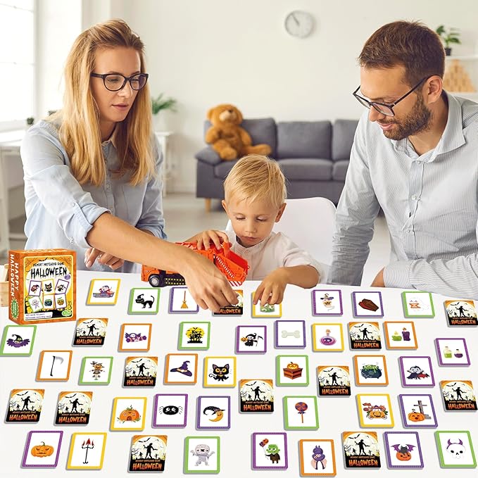 gisgfim 50 Pairs Memory Matching Game Happy Halloween Concentration Memory Games for Kids Educational Ages 3-8 A Fun & Fast Halloween Theme Memory Matching Games