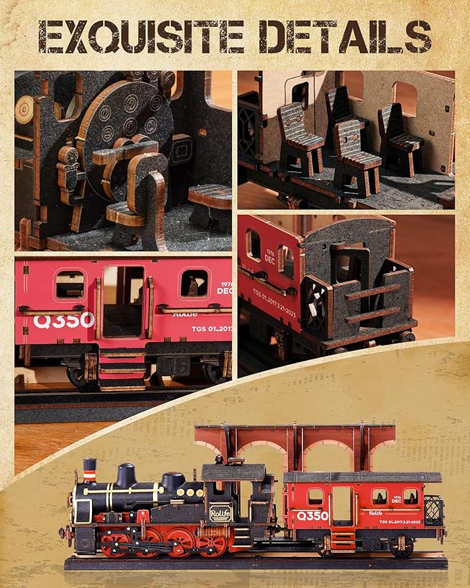 Rolife 3D Wooden Puzzle for Adults, DIY Wood Model Train Sets, Mechanical Vehicle Model Building Kits-Brain Teaser Puzzle Toys with 365 Pcs-Creative Birthday for Kids
