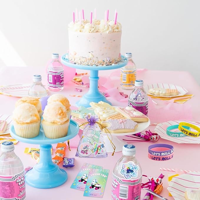 110 PCS Roller Skate Party Favors Skating Party Supplies with Key Chains Button Pins Stickers Rubber Bracelets for Hip Hop Disco 80s 90s Themed Party (style 1)