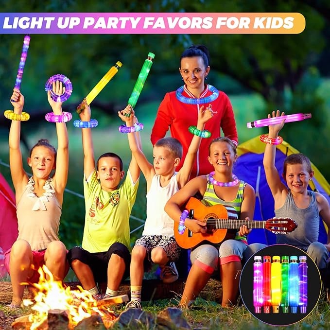 12 Pcs Glow Sticks Party Favors for Kids 4-8-12, Glow in the Dark Party Supplies, Light up Toys Sensory Pop Tubes, Glow Necklaces Bracelet Birthday New Years Eve Party Decorations Birthday Bag Stuffer
