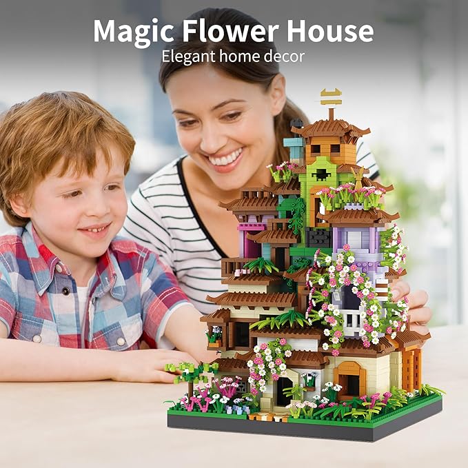 Cherry Blossom Tree House Micro Mini Building Block Sets for Adult,Flowers Treehouse Modell Villa Kit for Woman Kids(3350 Pieces)