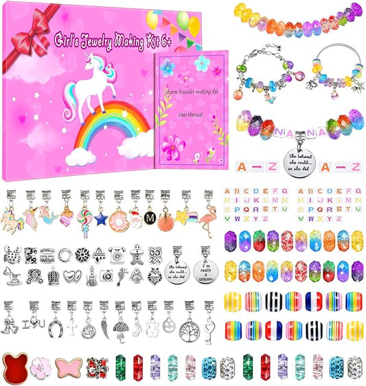 Girls Charm Bracelet Making Kit - 166 Pcs Unicorn Charms Bracelets Kits Kids Jewelry Supplies Make Set DIY Art Craft Set Creative Toys Birthday Gifts for Age 5 6 7 8 9 10 11 12 Year Old Girl Children