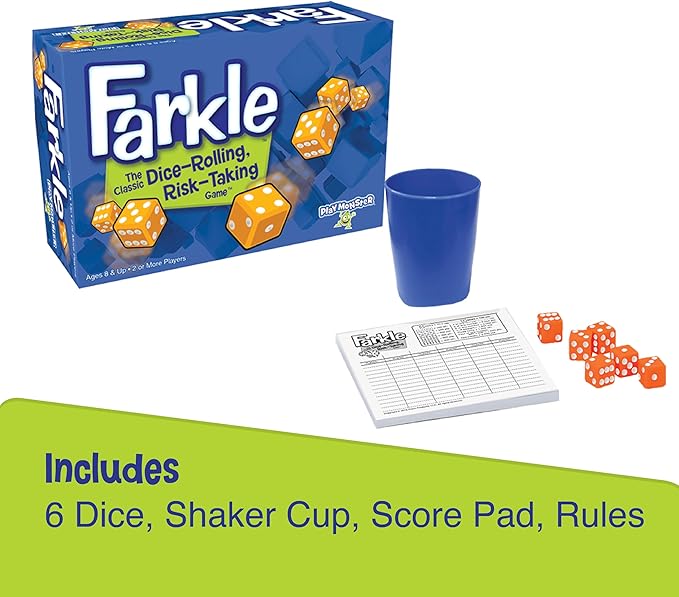 Farkle Classic Dice Game – Kids Games, Dice Games, Family Games, Travel Games, Adult Games, Board Games, Dice Cup, Dice Set, Farkle Score Sheets Included, Ages 8+