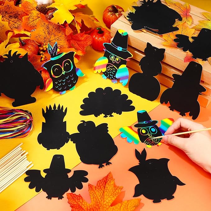 Hollowfly 80 Pcs Owl Scratch Cards for Boys Girls Owl Party Favors Colorful Scratch Off Paper for Christmas DIY Valentines Classroom Birthday Party Art Project