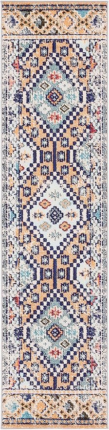 SAFAVIEH Madison Collection Runner Rug - 2'2" x 6', Orange & Beige, Boho Diamond Distressed Design, Non-Shedding & Easy Care, Ideal for High Traffic Areas in Living Room, Bedroom (MAD418P)