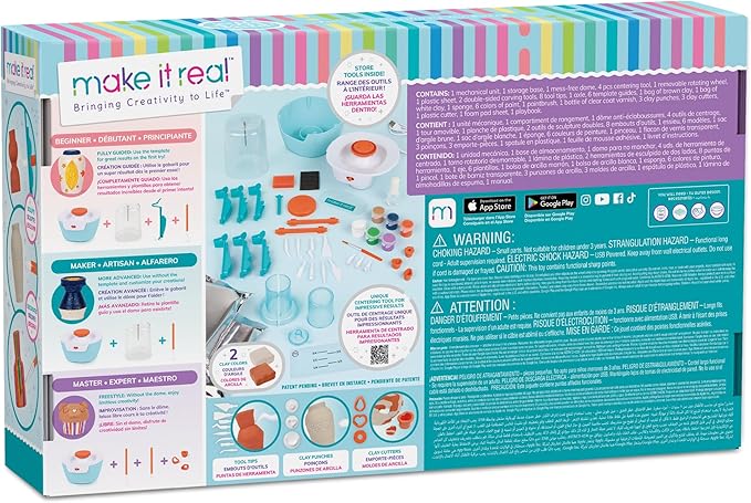 Make It Real Mini Pottery Studio Deluxe Set - DIY All-in-1 Sculpting Craft Kit for Kids & Tweens - Create 20 Unique Miniature Clay Projects - No Mess, No Bake, Quiet Wheel - All Skill Levels Ages 8