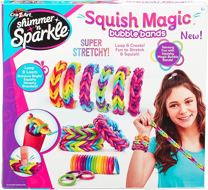 Shimmer 'n Sparkle Squish Magic Bubble Bands Loom Band Making kit, Friendship Bracelets Crafting Toy Rubber Bands Set