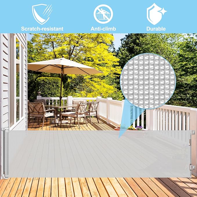 120 Inch Retractable Baby Gates Extra Wide Baby Gate Retractable Dog Gates for The House Extra Wide Dog Gate Extra Long Baby Gates for Large Opening Extra Large Pet Gate Child Gate (Light Gray)