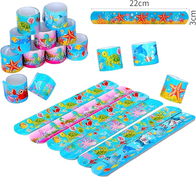 Ocean Animal Slap Bracelets for Party Favors,24PCS Friendship Bracelets for Ocean Theme Party Supplies Decorations Snap Animal Wristands for Party Gift Bag Filler