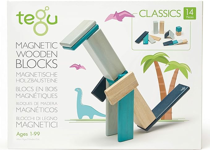 14 Piece Tegu Magnetic Wooden Block Set, Blues