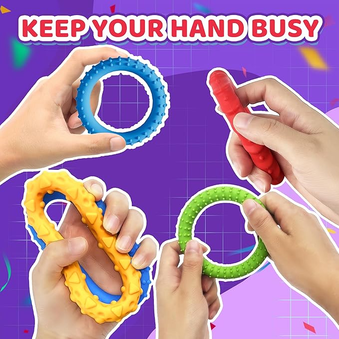 Sensory Fidget Toys for Kids Toddlers Stocking Stuffers 4PC Stretchy Texture Fidgets Bracelet for Autism ADHD Boy Quiet Figette Anxiety Relief Silent Calm Down Silicone Stress Toy Classroom Prizes