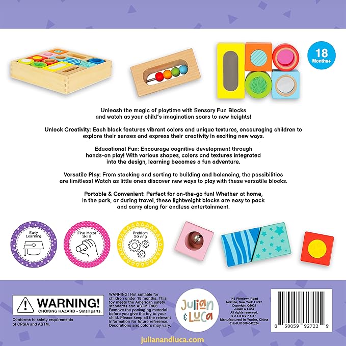 Brilliant Baby® Sensory Fun Blocks | Montessori Toy | Toddler Learning | Educational Wooden Baby Toy with Sensory Touch and Feel for Early Childhood Development | Interactive Toy for Toddler and Baby