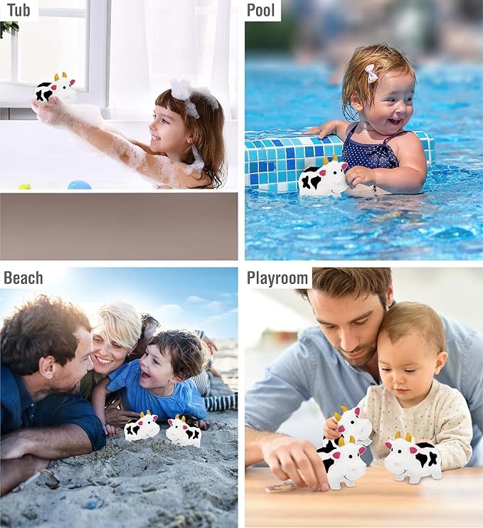 DolliBu Cow Bath Water Squirter Toy - Floating White Rubber Bath Toy, Cool Animal Squirting Bathtime Play Water Toy for Toddlers, Cute Farm Animal Bath Toys for Bathtub and Pool for Girls and Boys