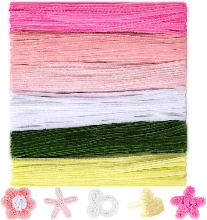 Peryiter 500 Pieces Pipe Cleaners Chenille Stems 12 Inch Craft Supplies Bulk for DIY Art and Craft Projects Creative Gift Wrapping Party Decorations(Pink Flower,12 Inch)