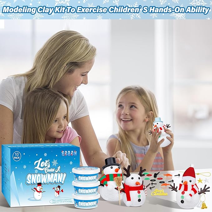EOBOH 100pcs Snowman Craft, Build a Snowman Kit Indoor Decorations, Snowman Kit DIY Christmas Ornaments, Creative Air Dry Modeling Clay Bulk, Xmas School Family Party Activities Snowman Making Set