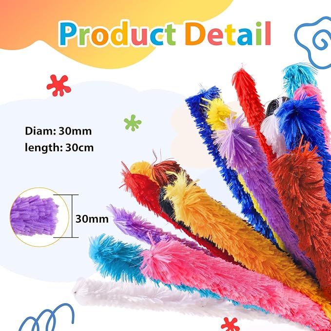 Caydo 20 Pieces Extra Thick Pipe Cleaners Craft Supplies 10 Colors Soft Chenille Stems for Kids Art Craft DIY Projects Creative Decoration (30 mm x 12 Inch)