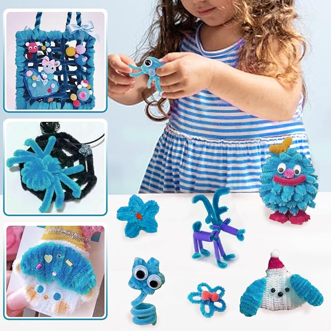 TOAOB 100pcs Pipe Cleaners Blue Pipe Cleaners Chenille Stems 6mm x 12 Inch Fuzzy Sticks Crafts Supplies for DIY Art Crafts Decorations