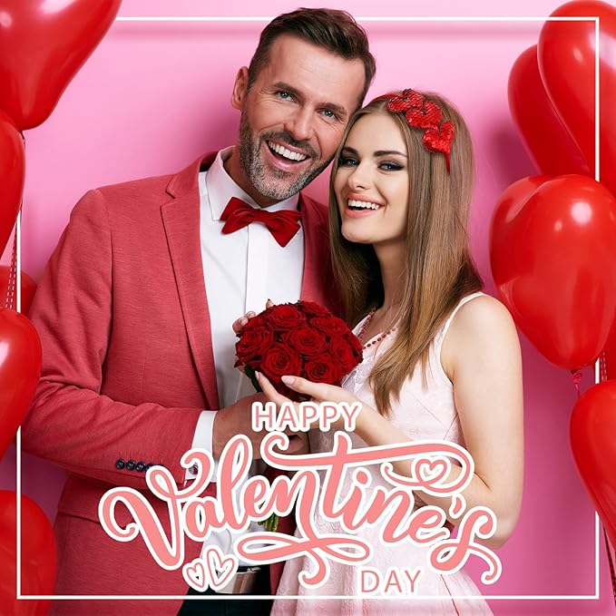 36 Pieces Valentine's Day Party Favors Set Includes 8 Valentines Heart Sequin Headbands 8 Heart Shaped Pendant Bead Necklaces 20 Silicone Bracelets Gifts for Valentine's Day Costume Party Accessory