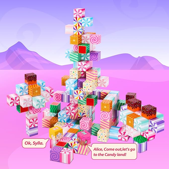 Magnetic Blocks Candy Land Edtion, Magnetic Tiles Building Blocks Boys & Girls Toys Age 3-5 4-8 5-7 Sensory Gift for Kids,Magnets Cubes,Upgraded STEM Gift 1.2 Inches