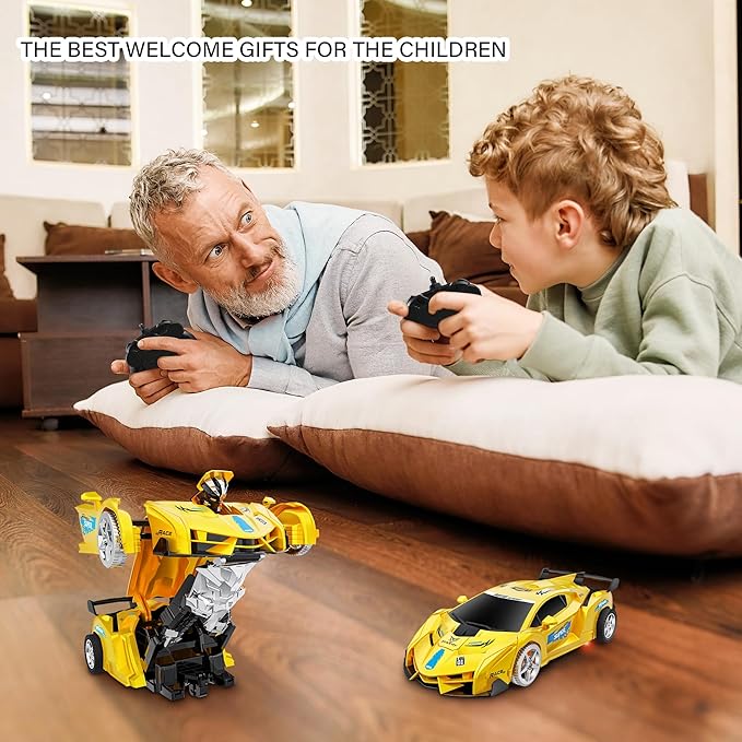 KKONES Remote Control Car, Toy for 3-8 Year Old Boy, 360° Rotating RC Deformation Robot Car Toy, Transform Robot RC Car Age 3 4 5 6 7 8-12 Year Old Boys Girls Birthday Gift (Yellow)