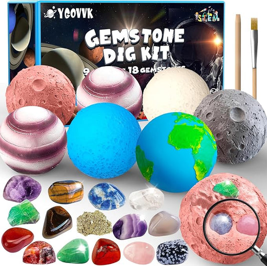 Science Dig Kit, Solar System Space Toys Excavate 18 Real Gems from 9 Planets Easter Egg Toys for Kids 6-12, STEM Educational Science Kits, Archaelogy Geology Christmas Birthday Gift for Boys Girls