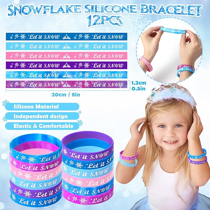 Winrayk Frozen Party Favors Birthday Supplies for Girls Kids, Invisible Ink Pen Snowflake Notebook Silicone Bracelet Stamper Sticker, Goodie Bag Stuffer Pinata Elsa Winter Party Favors Decor Serves 12