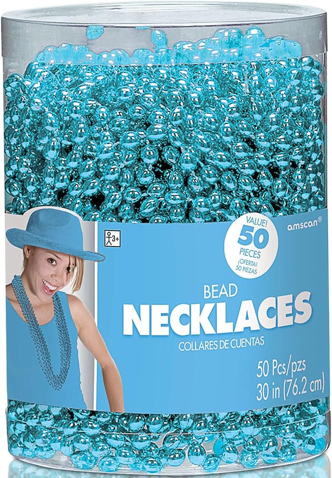 Light Blue Bead Necklaces, 30" (Pack of 50) - Vibrant Design, Perfect for Weddings, Parties, Events, Gatherings, & Gifts