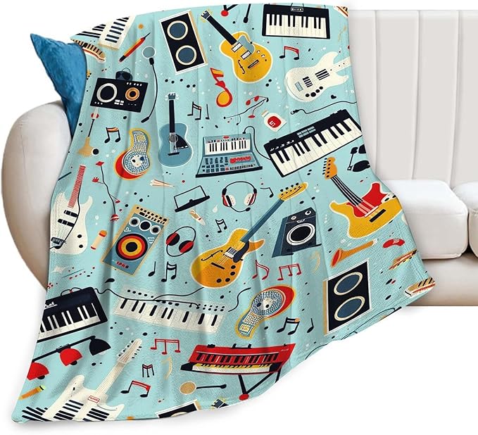 Music Throw Blanket Musical Instruments Note Gifts for Kids Girls Boys Adults Women Men Soft Cozy Warm Plush Fluffy Fuzzy Fleece Blanket Birthday Festival Home Decor 40''X50''