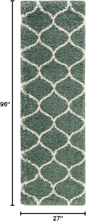Safavieh Hudson Shag Collection Runner Rug - 2'3" x 8', Light Green & Ivory, Trellis Design, Non-Shedding & Easy Care, 2-inch Thick Ideal for High Traffic Areas in Living Room, Bedroom (SGH280X)
