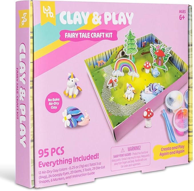 Clay & Play: Fairy Tale Friends Craft Kit - 95pcs, DIY All-in-1 Sensory Set, No Bake Air-Dry, Create - Learn - Play, Kids 6+
