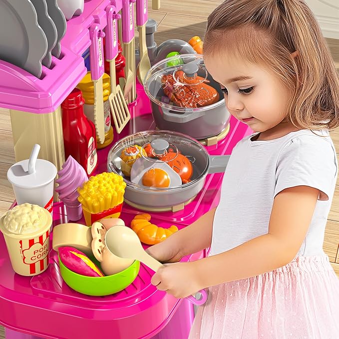 Pretend Food Kitchen Toys for Kids Age 3 4 5 6 7 8 - Girls Toys Play Kitchen with Toy Accessories for Girls, Play Dishes, Cooking Toys for Kids Ages 3-5, Gifts Toys for Girls (Medium)