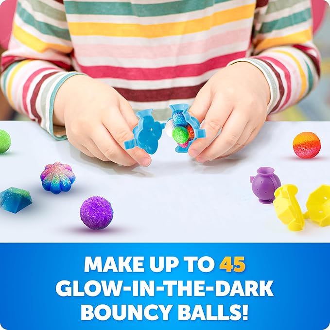 Bouncy Ball Science Kit - Make Up to 45 Glow in The Dark Bouncy Balls for Kids with 6 Colors & 5 Mold Shapes, DIY STEM Projects, Science Kit for Kids, Kids Science Projects, Ball Maker