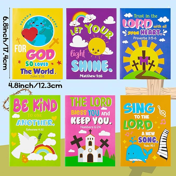 24Pcs Bible Coloring Books Religious Theme DIY Color-in Pages with Inspirational Words Drawing Holiday Christian Activity Supplies for Sunday School Classroom Rewards Artwork Gift for Kids