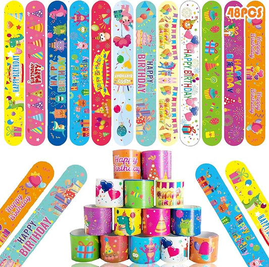 Viicoor Birthday 48PCS Slap Bracelets Snap Bracelet Wrisrtband for Party Favors Basket Bag Filler School Prizes Exchanging Gifts