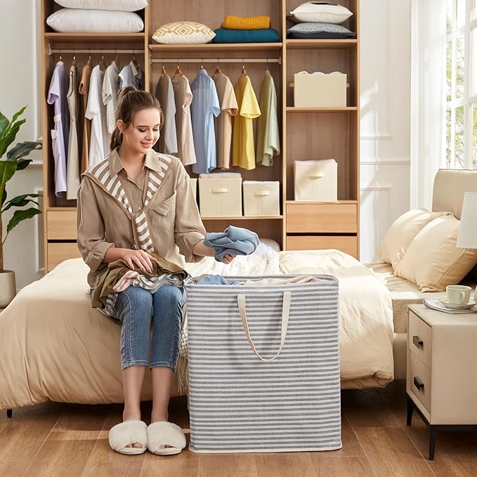 Lifewit 2 Pack Laundry Basket 100L Each, Collapsible Clothes Hamper with Reinforced Handles, Freestanding Waterproof Design for Bedroom and Laundry Room, Grey&Blue 200L Total