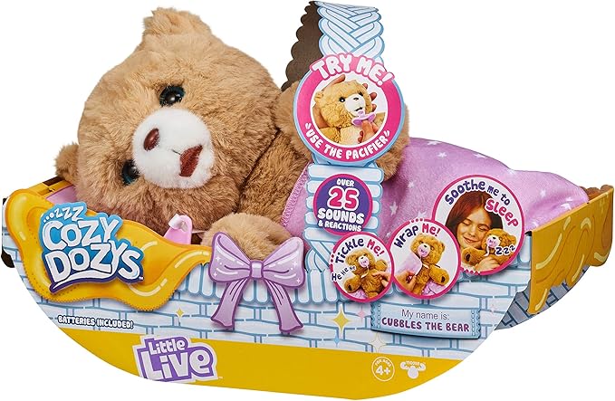Little Live Pets Cozy Dozy Cubbles The Bear - Over 25 Sounds and Reactions | Bedtime Buddies, Blanket and Pacifier Included | Stuffed Animal, Best Nap Time, Interactive Teddy Bear, 14.9