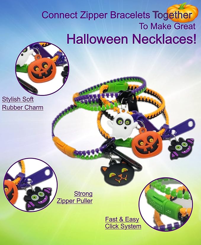 UpBrands 72-Pack Halloween Fidget Zipper Bracelets Bulk - Exciting Sensory Toys for Kids & Adults, Perfect for Fun Halloween Goodie Bags Stuffers and Party Favors Kit