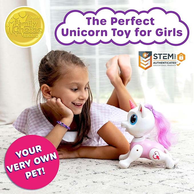 Power Your Fun Unicorn Robo Pets Unicorn Toy for Girls and Boys - Remote Control Robot Toy with Interactive Hand Motion Gestures, STEM Toy Program Treats, Walking, Dancing Robot Unicorn Kids Toy Pink